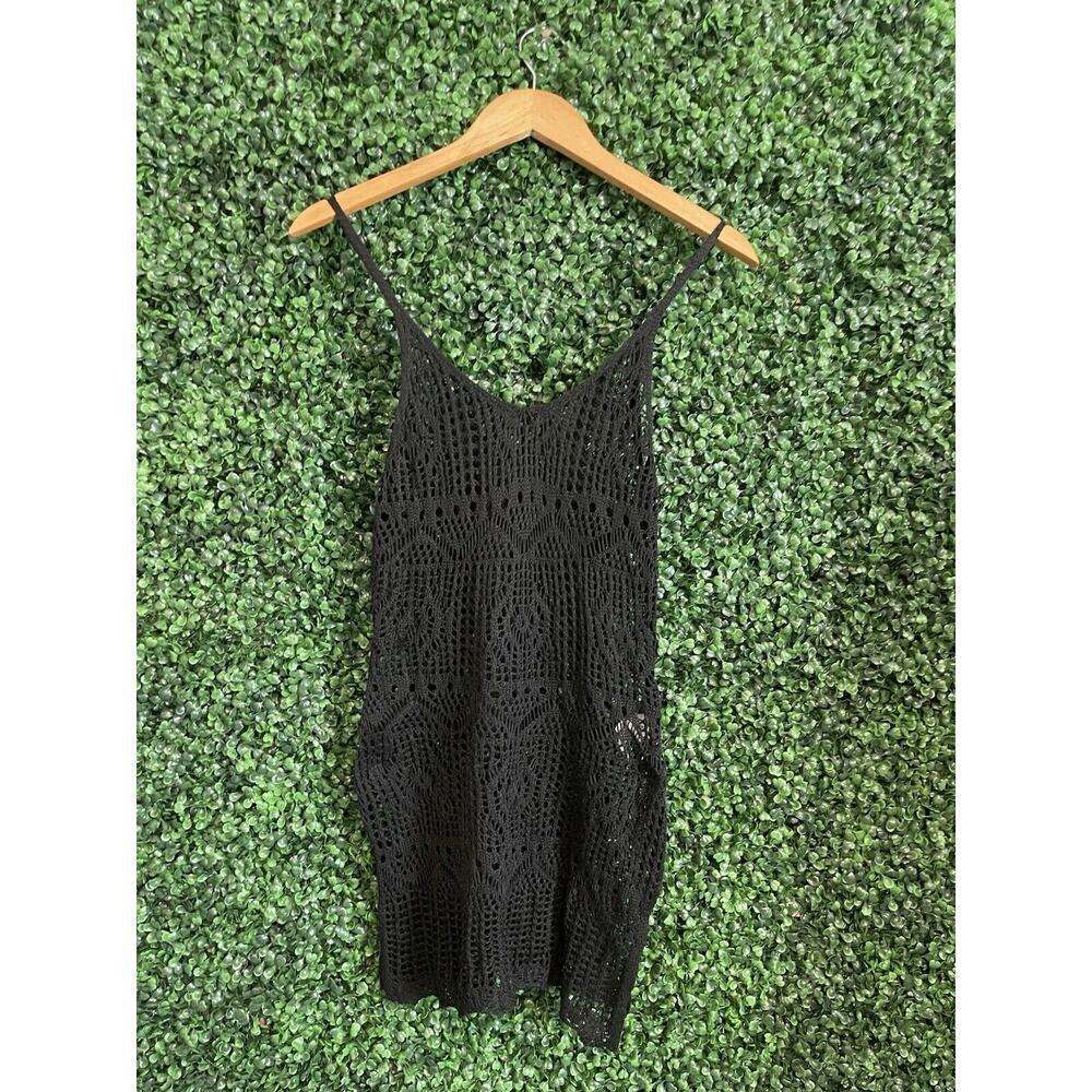Black Crotchet Tank Top Cover Up Women Size Medium Beach Wear Boho Sheer Whimsy - Picture 9 of 11